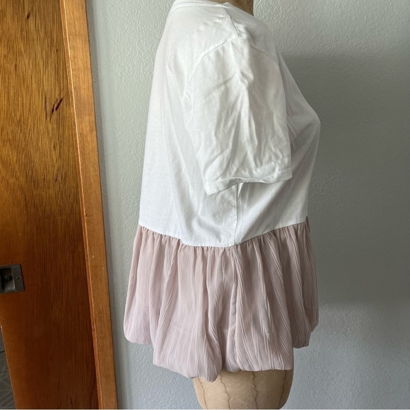 ZARA sz S White Short Sleeve Tee Light Pink Peplum Ruffle Bottom Frill - Picture 5 of 9